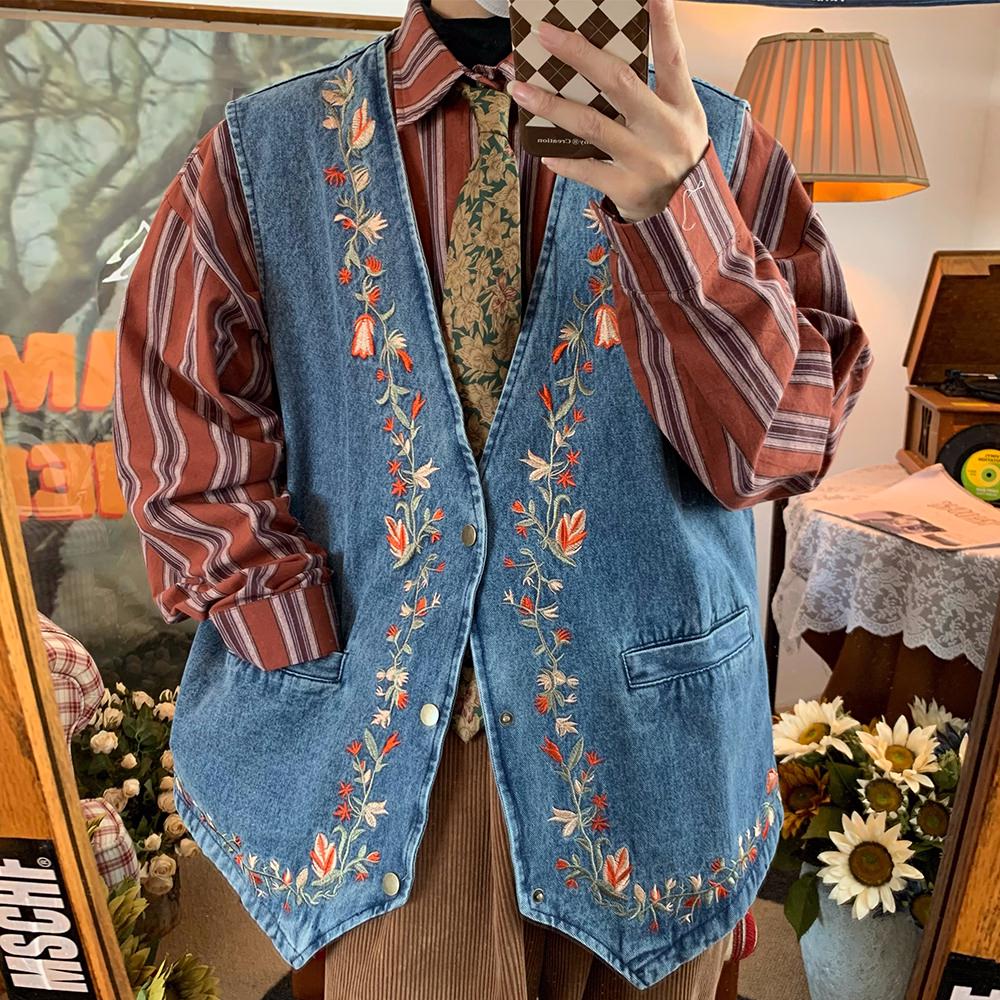 Cottagecore Embroidery Denim Vest