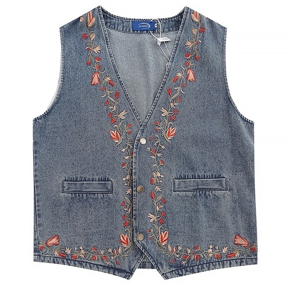 Cottagecore Embroidery Denim Vest