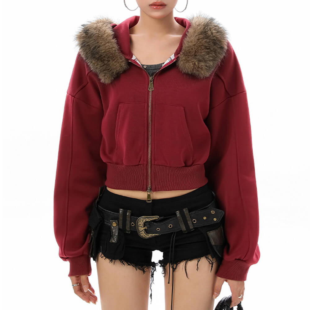 Aesthetic Cropped Fur Hoodie