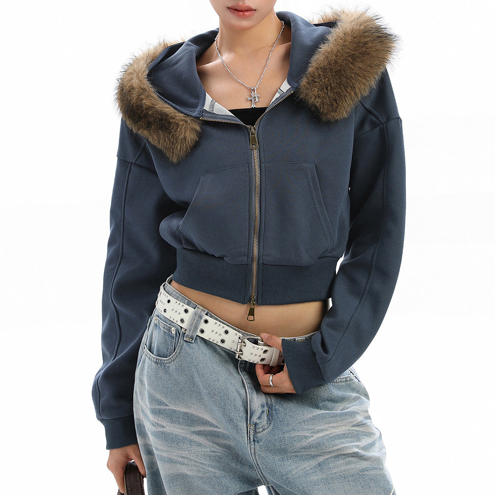 Aesthetic Cropped Fur Hoodie
