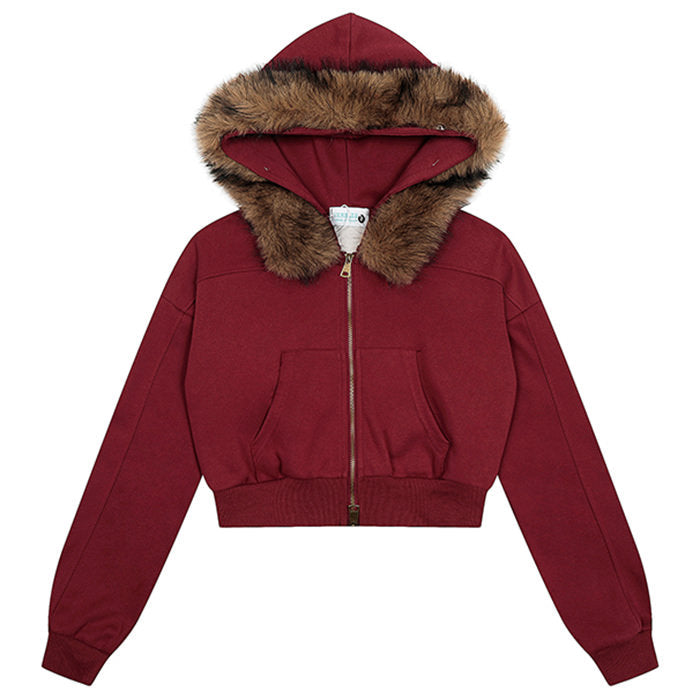 Aesthetic Cropped Fur Hoodie